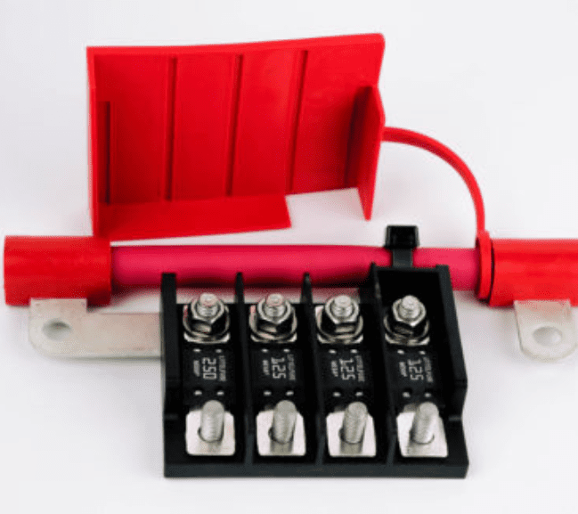 a red electrical box with a red handle, which is open and revealing its contents a red electrical box with a red handle, which is open and revealing its contents